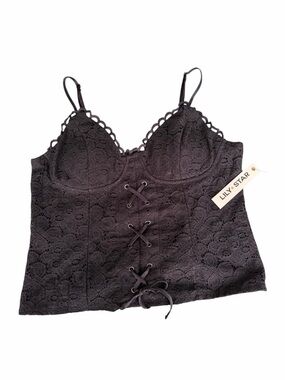 Lily Star Black Lace Lace-Up Camisole Top